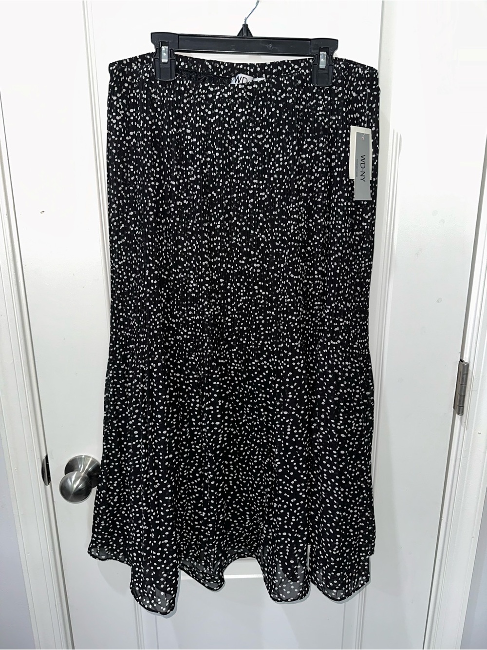 NWT WD.NY Black White Speckled Pleated Midi Skirt Size Large